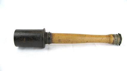 WW1 German Stick Grenade Model 1916. These grenades were use in large quantities by the German Army during the Great War. It includes a belt clip. Grenades were particularly useful in trench warfare. 