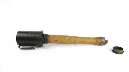 WW1 German Stick Grenade Model 1916. These grenades were use in large quantities by the German Army during the Great War. It includes a belt clip. Grenades were particularly useful in trench warfare. 