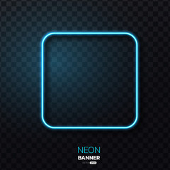 Geometric neon banner. Neon light frame on transparency. vector illustration.