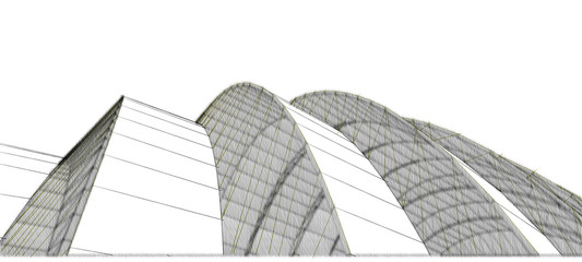 Abstract architecture background pencil graphic drawing curved building elements 3d illustration