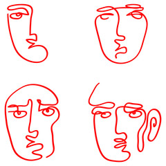 abstract continuous line face set vector illustration.
