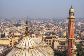 view of jama masjid and new delhi - obrazy, fototapety, plakaty