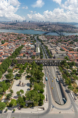 Istanbul View from helicopter (aerial photo). The Valens Aqueduct (Turkish: Bozdogan Kemeri) Roman...