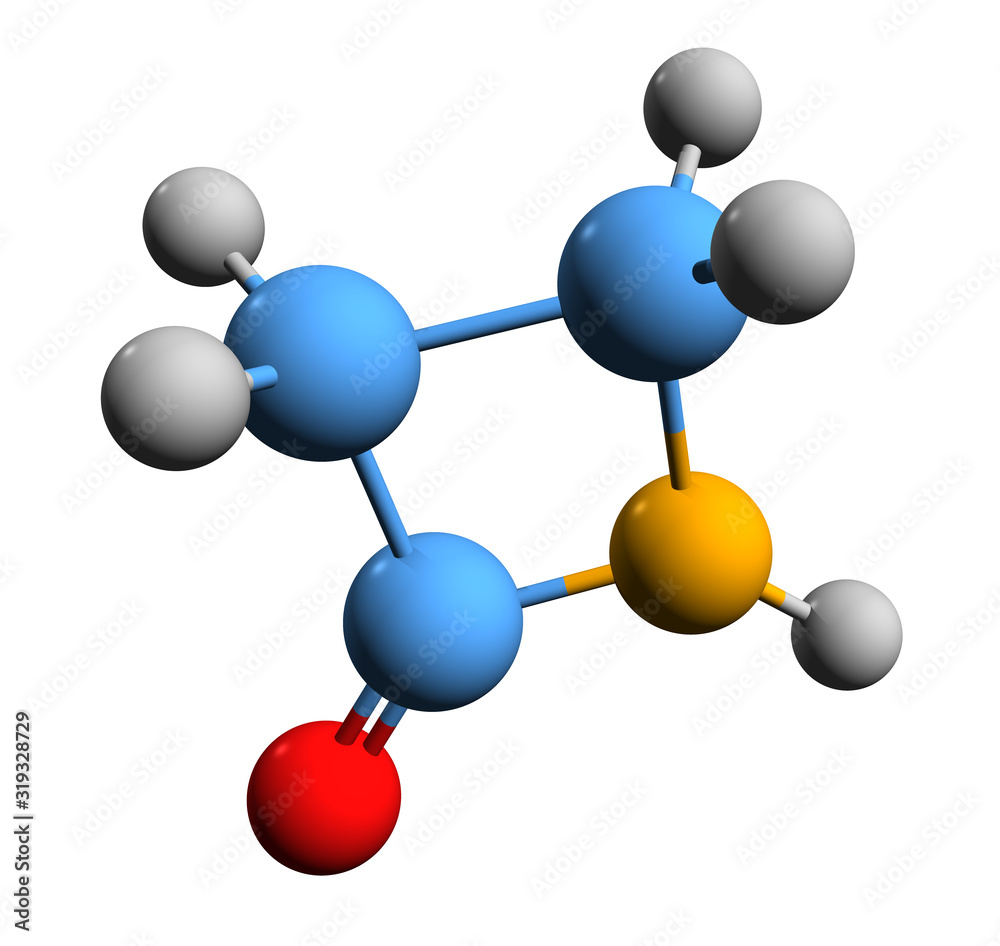 Poster 3D image of beta-lactam skeletal formula - molecular chemical structure of 2-azetidinone isolated on white background,