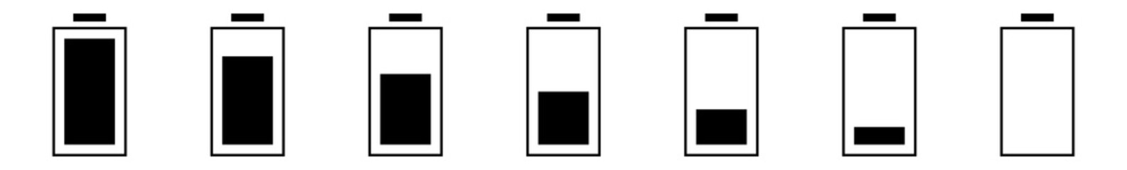 Battery Icon Black | Batteries | Charge Level Symbol | Charging Accumulator Logo | Low High Capacity Sign | Isolated