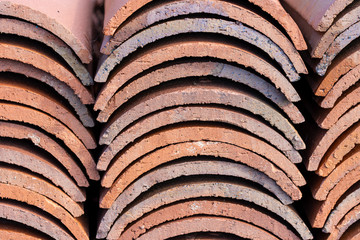 stacked clay roofing tiles 