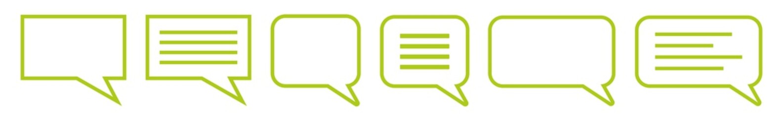 Obraz premium Speech Bubble Balloon Lines Icon green | Blank Shape Bubbles | Communication Symbol | Message Logo | Cartoon Sign | Isolated | Variations