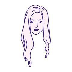 cartoon woman with long hair, flat design