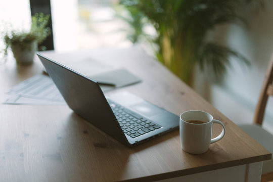 laptop and coffe on nice desk