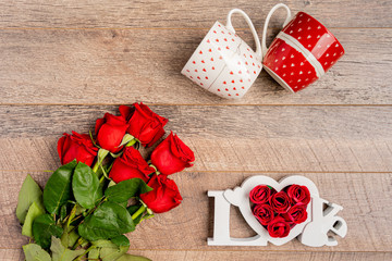 Top view of Valentines day preparation with roses