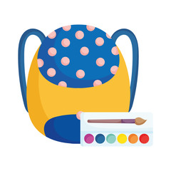 back to school education backpack and palette color brush art