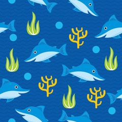 Illustration of Shark Seamless Pattern and Background.