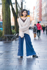 ファッションポートレート　冬コーデ　ワイドパンツ