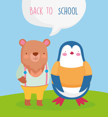 back to school cute bear and penguin students cartoon