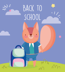 back to school education cute squirrel with uniform and backpack