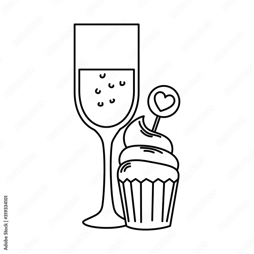 Poster silhouette of cup of glass with cupcake