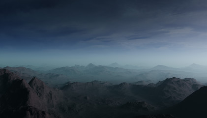 3d generated fantasy landscape of lonely desert mountains