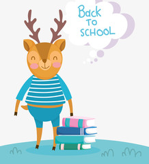 Obraz na płótnie Canvas back to school deer with clothes and of books