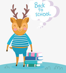 back to school deer with clothes and of books