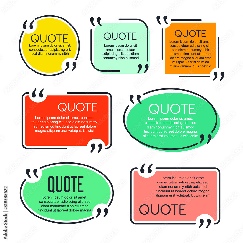 Fototapete colored quote speech bubble template. set different shape geometric texting boxes. quotes form and s