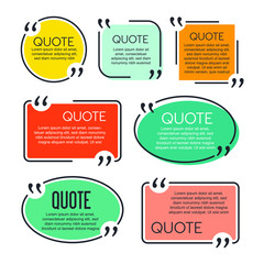 Colored quote speech bubble template. set different shape geometric texting boxes. Quotes form and speech box isolated on white background. Vector illustration.