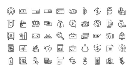 money business cash finance icon collection line design
