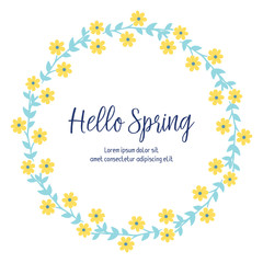 Yellow floral frame design and unique leaf pattern, for hello spring poster design. Vector