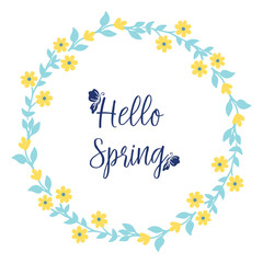 Yellow floral frame design and unique leaf pattern, for hello spring poster design. Vector