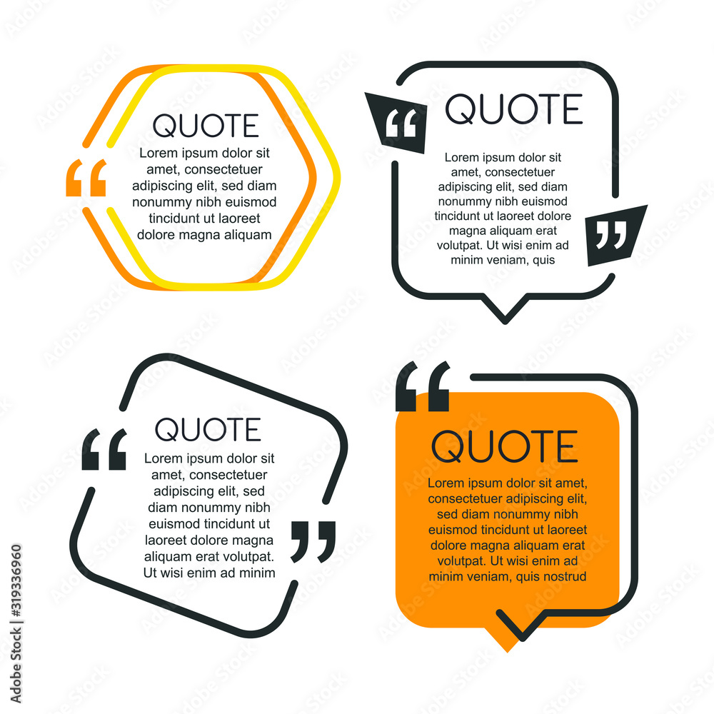 Leinwandbilder Colored quote speech bubble template. set different shape geometric texting boxes. Quotes form and speech box isolated on white background. Vector illustration.