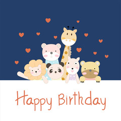 Obraz premium Happy Birthday card background with animals group. illustrator vector.