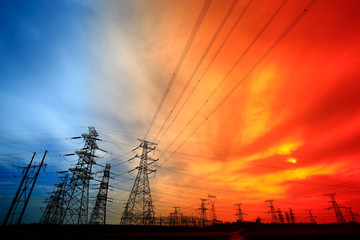 Electric tower, silhouette at sunset