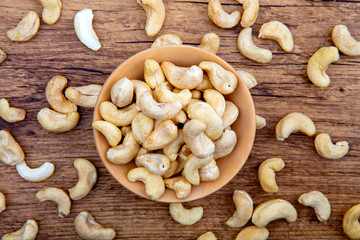 Cashew Nuts in wooden Bowl