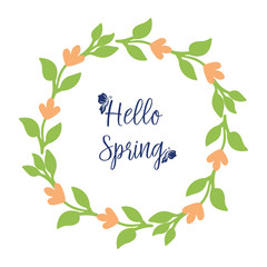 Elegant leaf and flower frame design, for hello spring greeting card template design. Vector