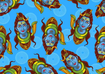 Seamless Pattern illustration of  Lord Shiva of india for Background Template, Vector EPS10.
