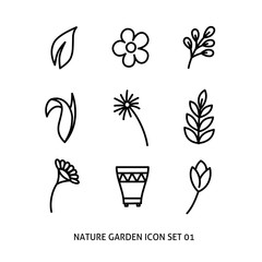 Simple flat design illustration vector icons set of nature garden