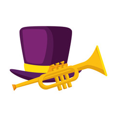 Isolated trumpet instrument and hat vector design