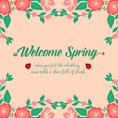 Elegant design style for welcome spring greeting card, with seamless red wreath frame. Vector