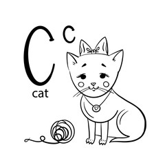 Cute Animal Alphabet Series A-Z. C cat. Coloring book page