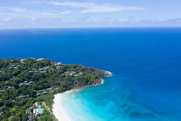 Aerial view of mahe Island, Seychelles Drone view of Anse Petite bay