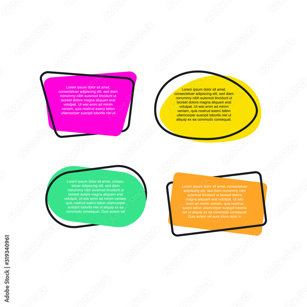 Poster Colored quote speech bubble template. set different shape geometric texting boxes. Quotes form and speech box isolated on white background. Vector illustration.