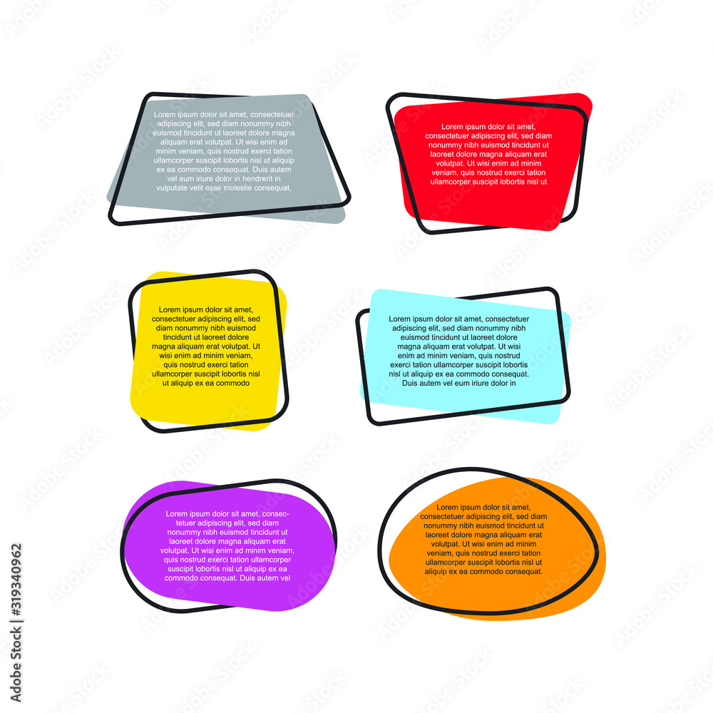 Aufkleber Colored quote speech bubble template. set different shape geometric texting boxes. Quotes form and speech box isolated on white background. Vector illustration.