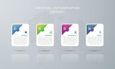 Obraz premium Info graphic template with 4 options, workflow, process chart, Timeline info graphics design vector diagram, annual report, web design, steps or processes. - Vector