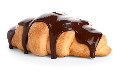 Tasty sweet croissant on white background