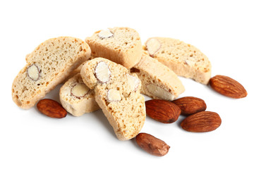 Sweet almond cookies on white background