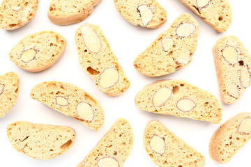 Sweet almond cookies on white background