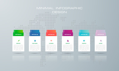 Fototapeta na wymiar Info graphic template with 6 options, workflow, process chart, Timeline info graphics design , diagram, annual report, web design, steps or processes. - Vector