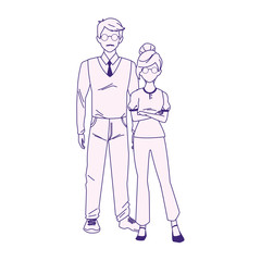 adult man and young girl standing, flat design