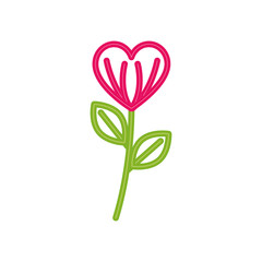flower with leaves in neon light on white background