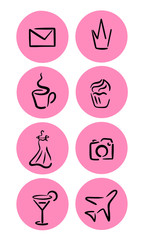 Highlights icon. Stories Covers abstract Icons. Set of eight pink vector icons for a fashion blogger