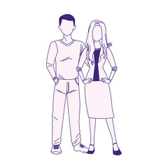 cartoon man and businesswoman standing, flat design